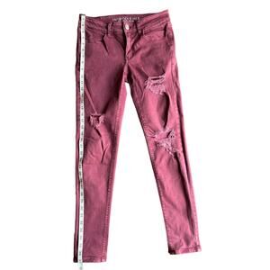 American Eagle Super Stretch maroon distressed Jeggings 6